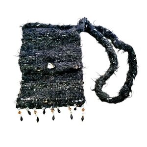 Handmade Elegant Black Tweed Crocheted Shoulder Bag